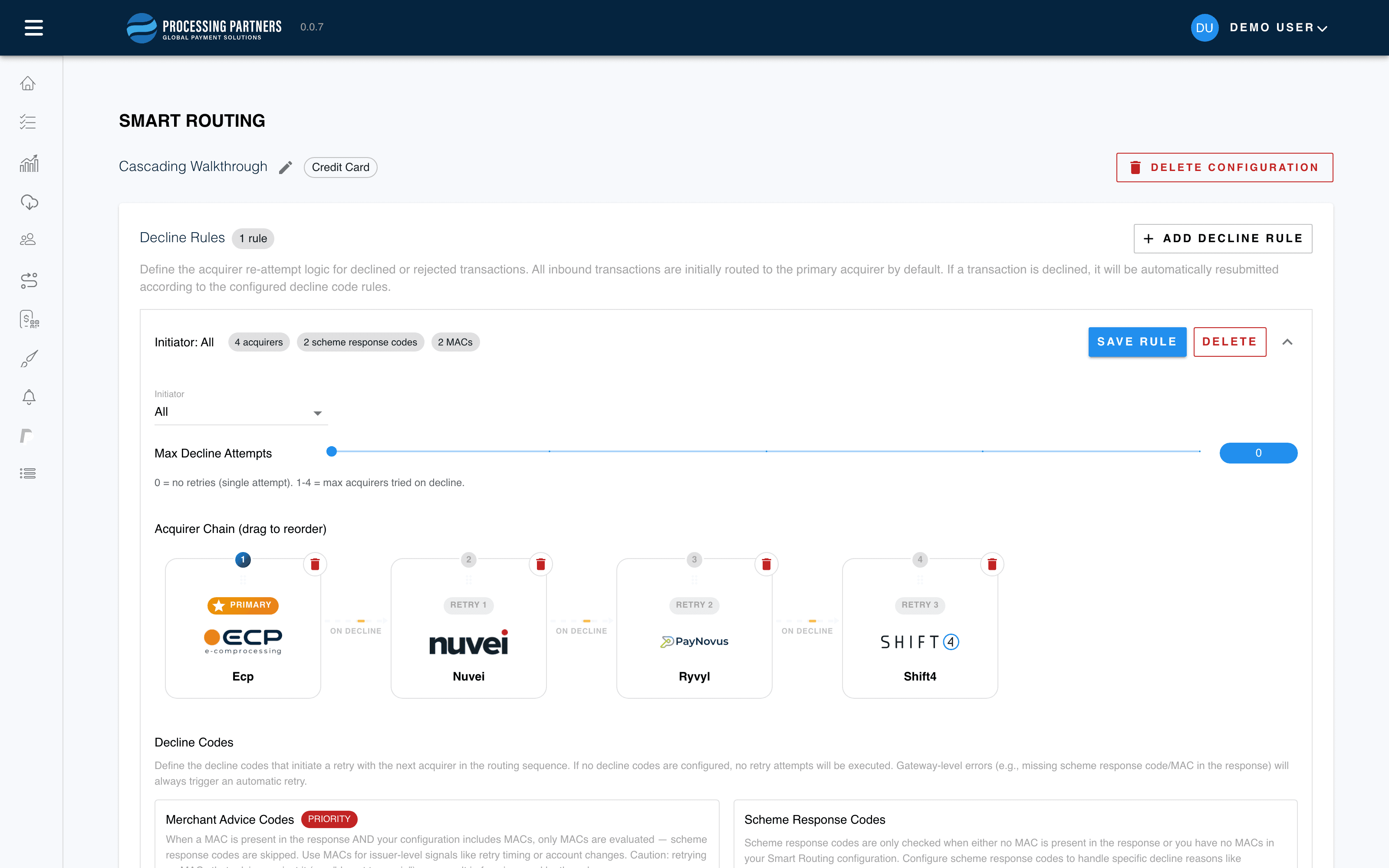 Decline rules and ordered acquirer chain
